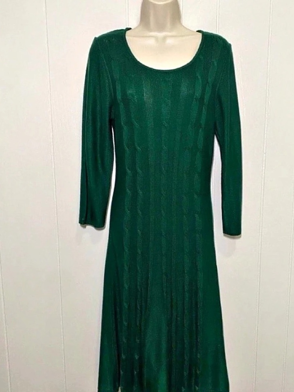 Evan-Picone Black Label Long Sleeve Green Midi Dress Size Medium Like New